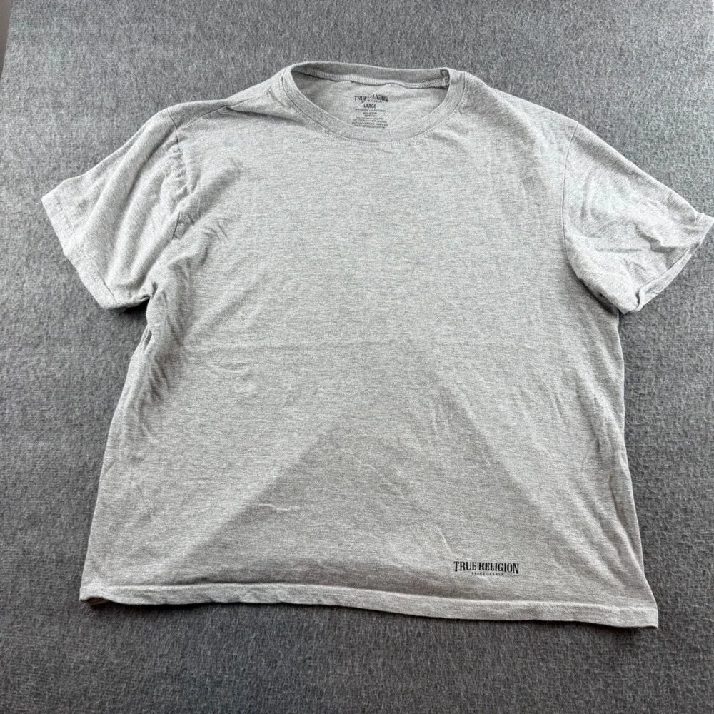 True Religion T-Shirt Mens Large Gray Short Sleeve Logo Cotton‎ Blend Tee
